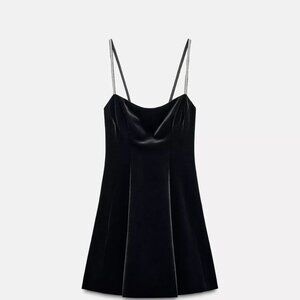 Zara straight Neckline Dress with Beaded Thin Straps